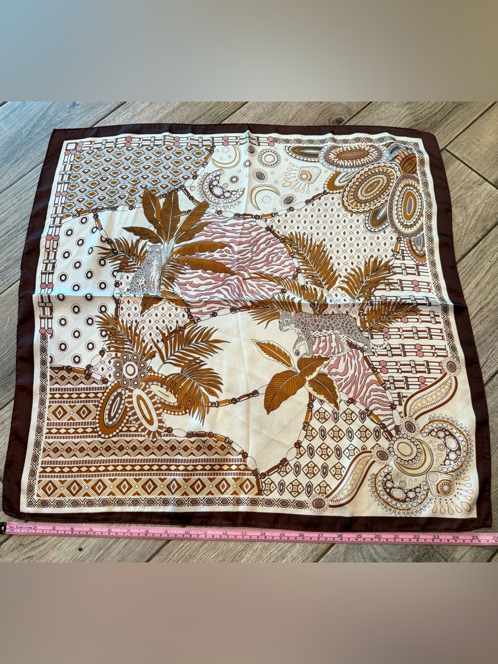 Cream and Brown Tropical Print Women's Scarf